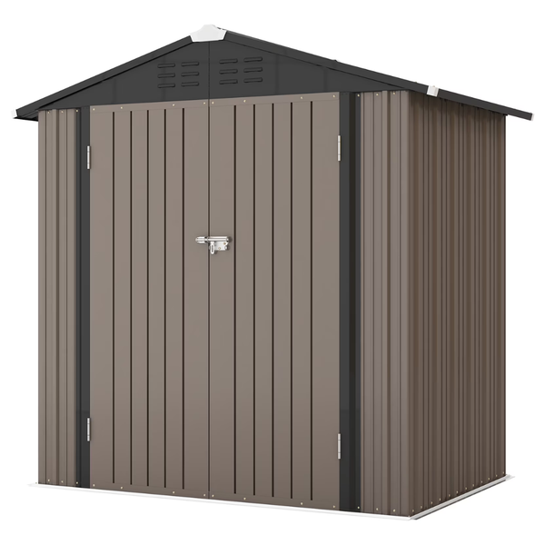 6x4-FT Metal Outdoor Storage Shed With Lockable Door (Brown)