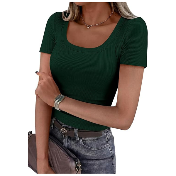 Women's Scoop Neck Short Sleeve Ribbed Top (Various)