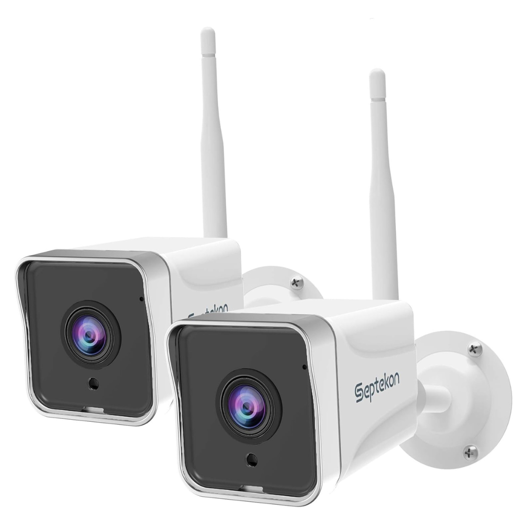 2-Pack Septekon 2K Outdoor WiFi Security Cameras With Two-Way Audio