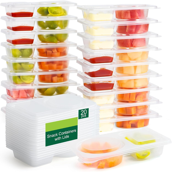 20-Piece Reusable 2-Compartment Snack Containers With Lids