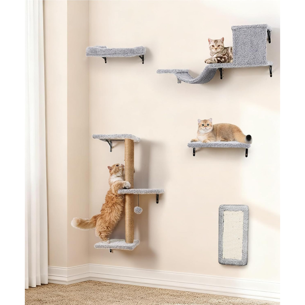 ZLAFM 5-in-1 Space-Saving Multi-Level Cat Climbing Wall Mounted Shelves