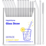 10-Pack Reusable Glass Straws Set With 2 Cleaning Brushes (8.5" X 10mm)