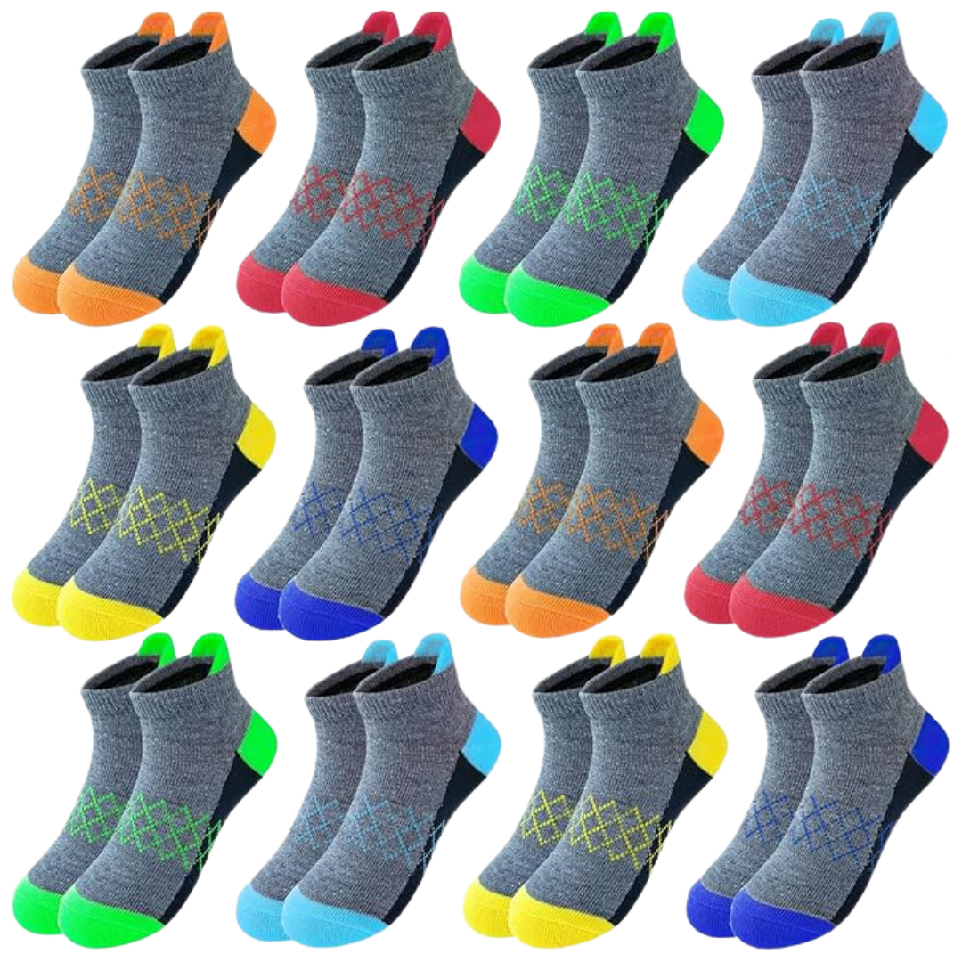 12-Pairs Kids Low-Cut Ankle Athletic Socks (4 Colors)