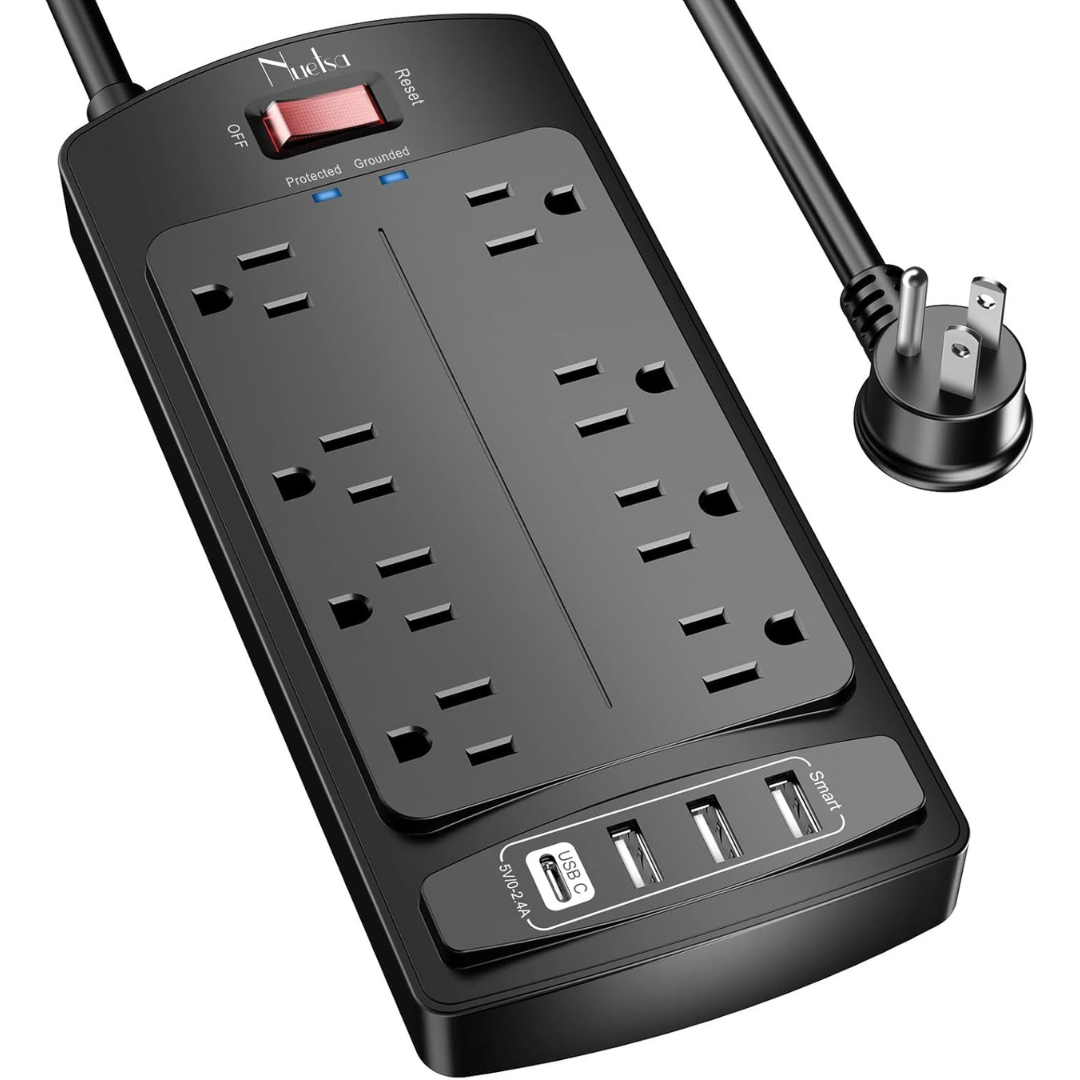 Nuetsa 6ft 8-Outlets 4-USB Ports Surge Protector Power Strip