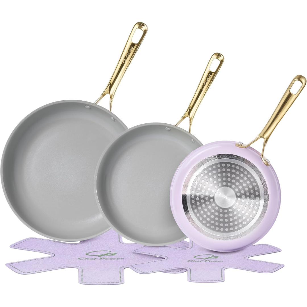 5-Piece Ceramic Frying Pan Set With Stainless Steel Handles (4 Colors)