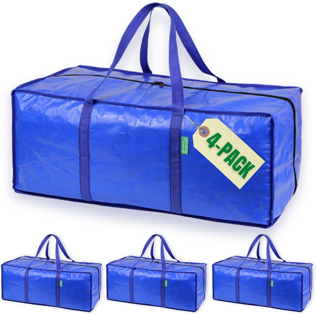 4-Pack Creative Green Life Extra Large Storage Bags With Zipper & Carry Handles