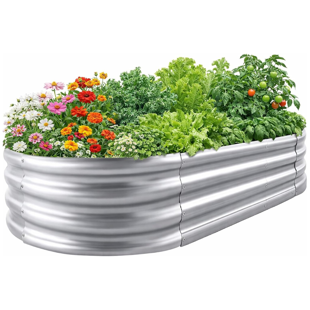 Eclaron Galvanized Raised Oval Garden Bed (4ft X 2ft X 1ft)