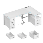 55" Computer Desk With 5 Drawers & File Cabinet