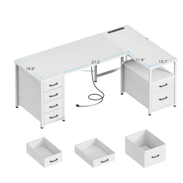 55" Computer Desk With 5 Drawers & File Cabinet