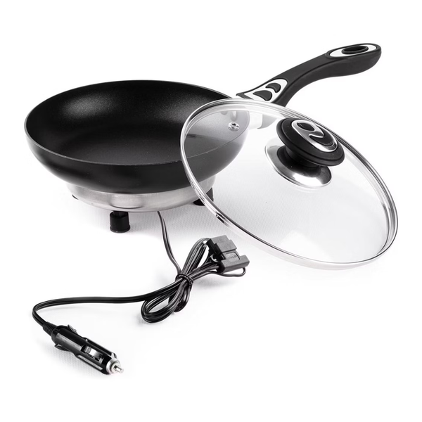 Zonetech 12V Frying Pan With Glass Lid 7.5" Handles