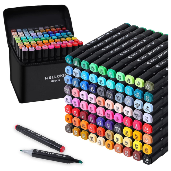 80-Count Dual Brush Tip Permanent Art Markers
