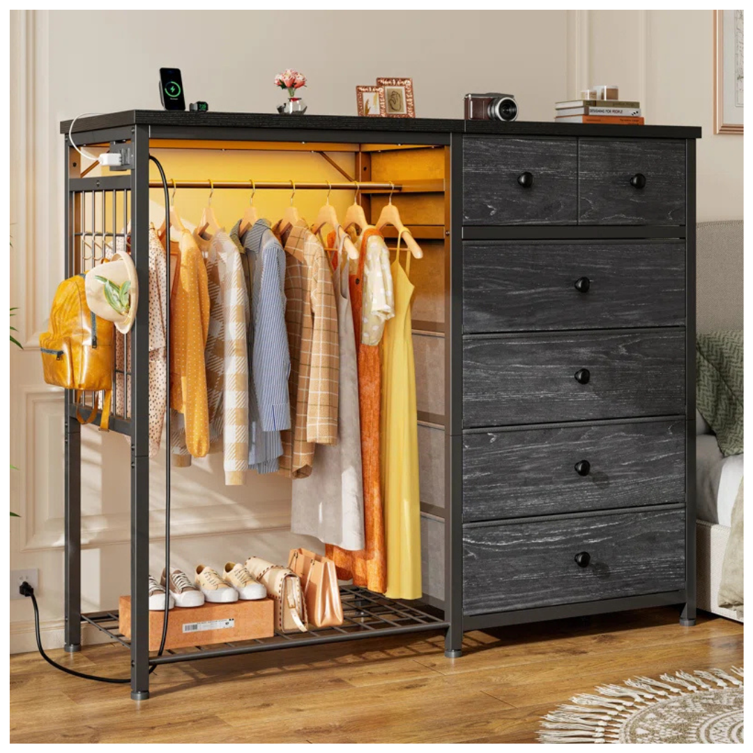 17 Stories 6 Drawer Dresser With Clothes Rack