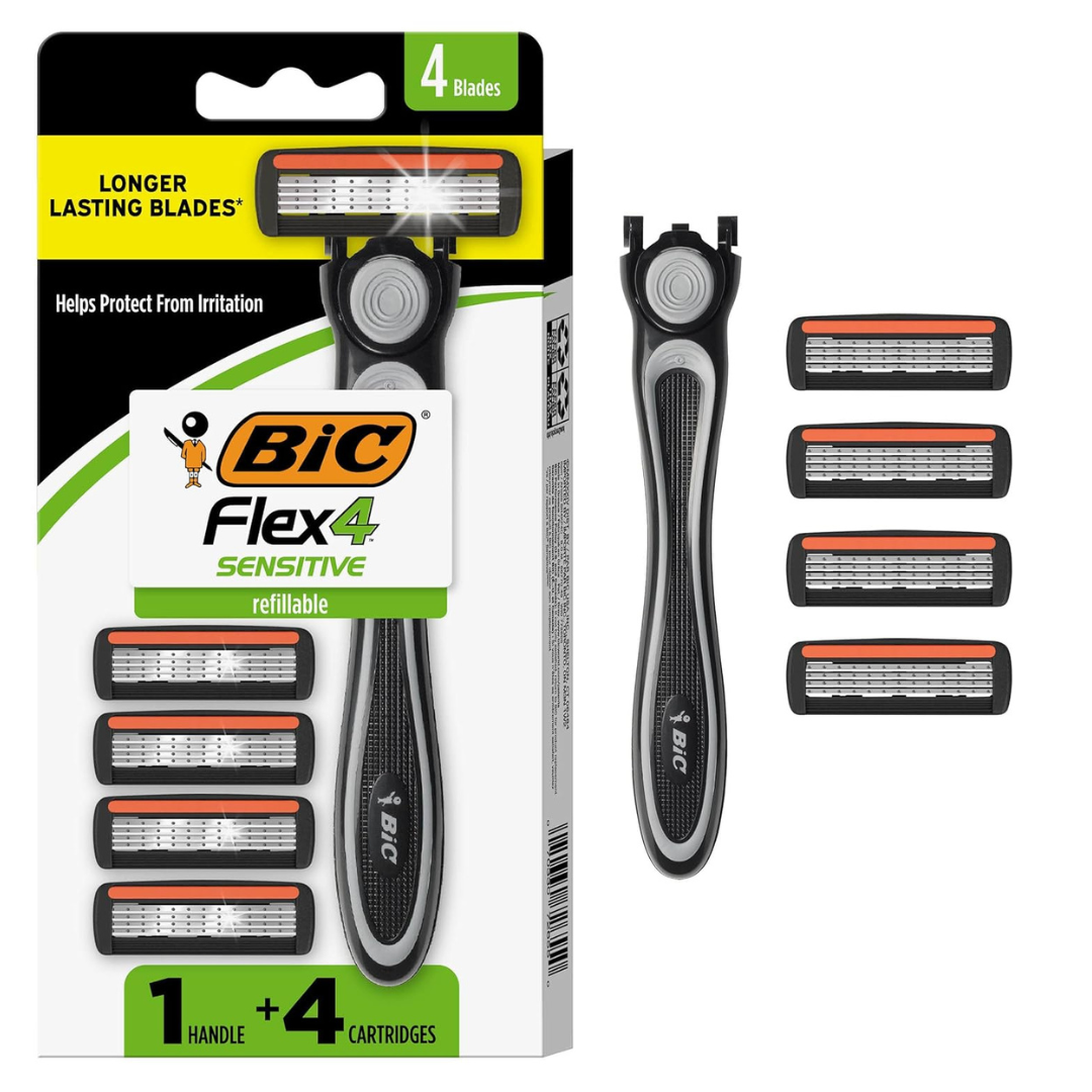 Men's Refillable 4-Blade Razors With 1 Handle
