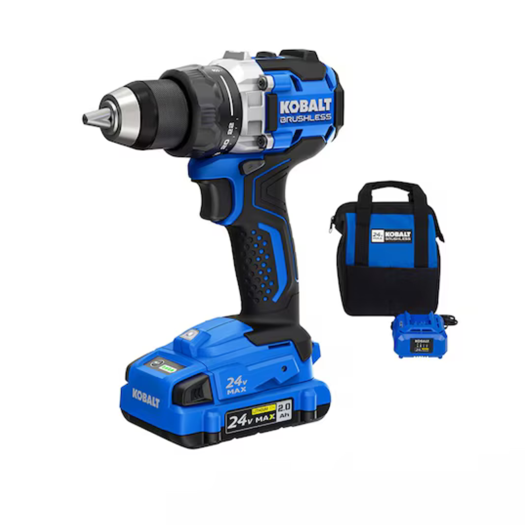 Kobalt 24V 1/2" Keyless Brushless Cordless Drill With Battery, Charger & Bag