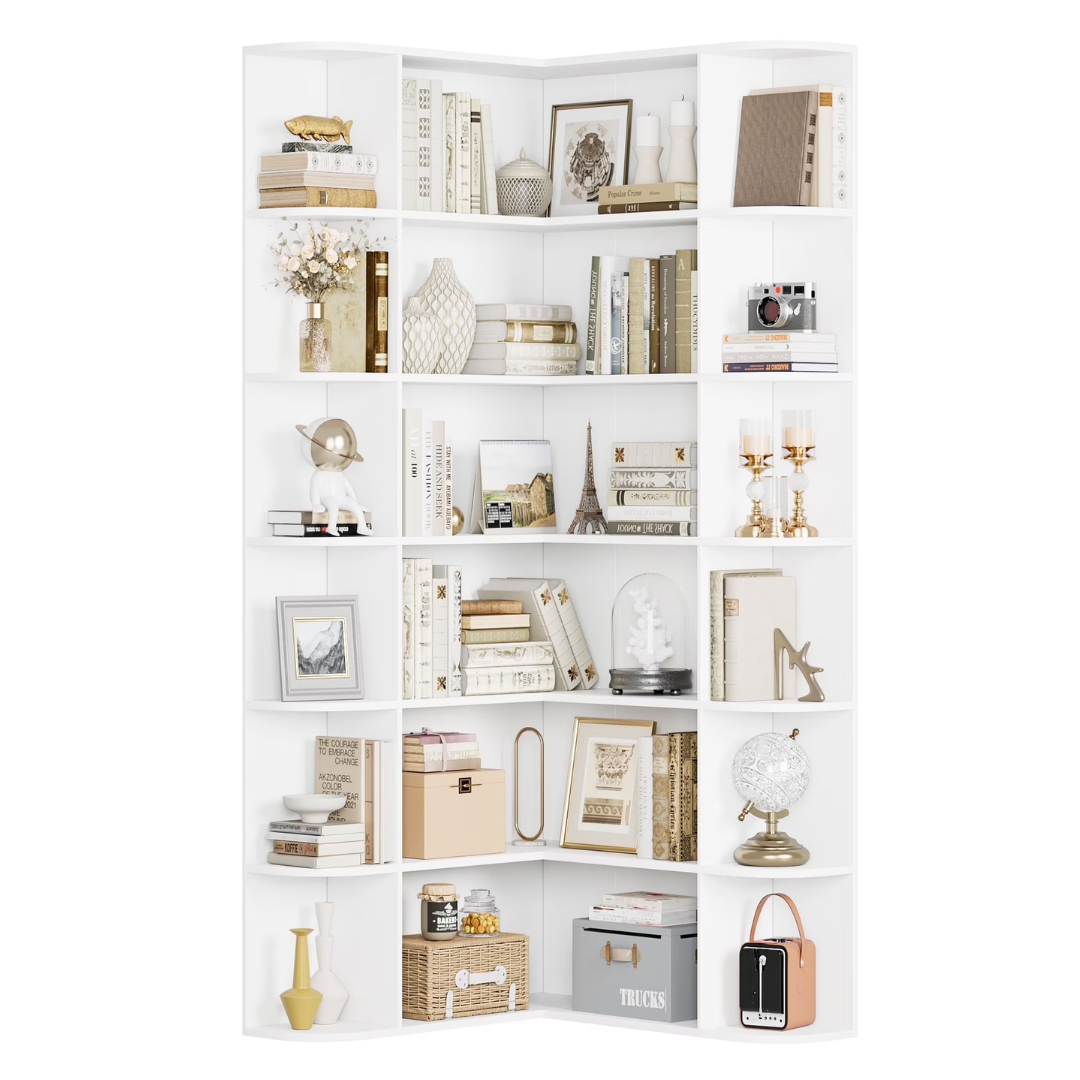 73.9" 6 Tier L-Shaped Tall Corner Bookcase (Various)