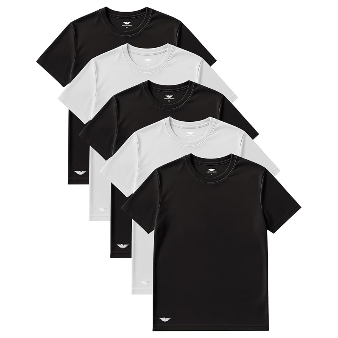 5-Pack American Heaven Men's Crew Neck Mesh T-Shirts