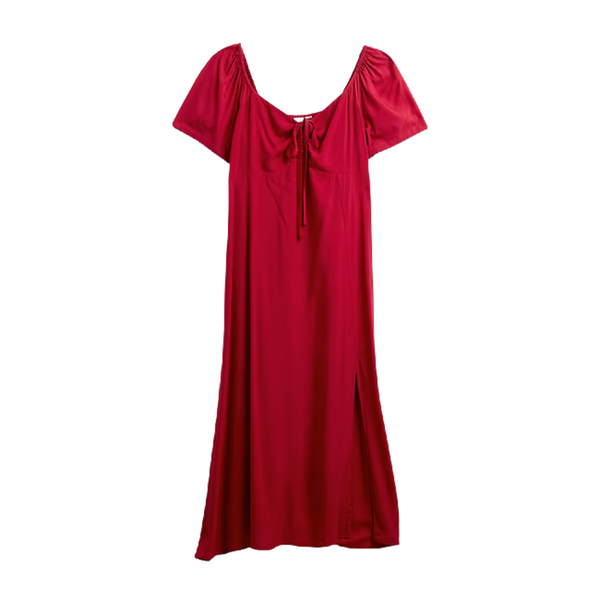 Gap Factory Women's Puff Sleeve Midi Dress (Burgundy Sled)