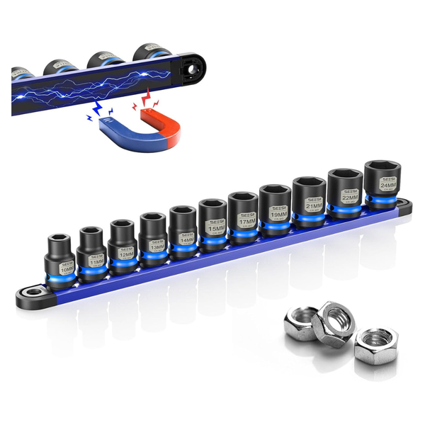 11-Piece Seesii 1/2" Drive CR-MO Shallow Impact Socket Set W/ Magnetic Organizer