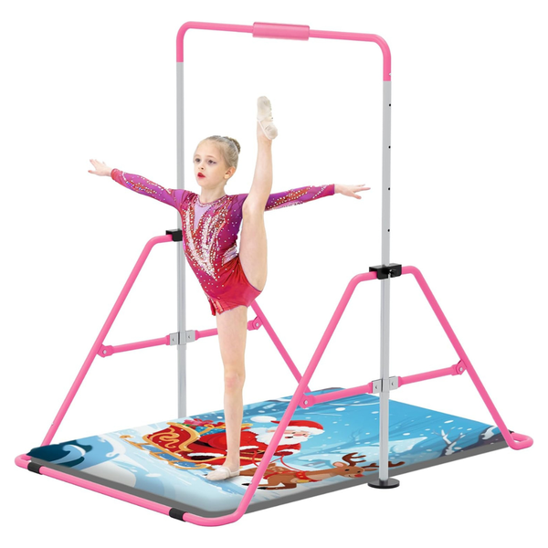 Kids Folding Adjustable Height Gymnastics Bar With Self-Inflating Mat