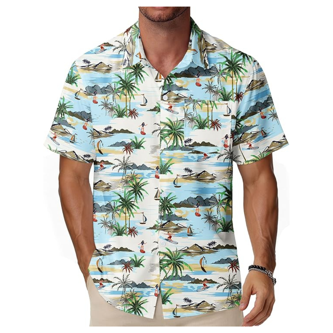 Men's Short Sleeve Button Down Hawaiian Shirt (Various Colors)