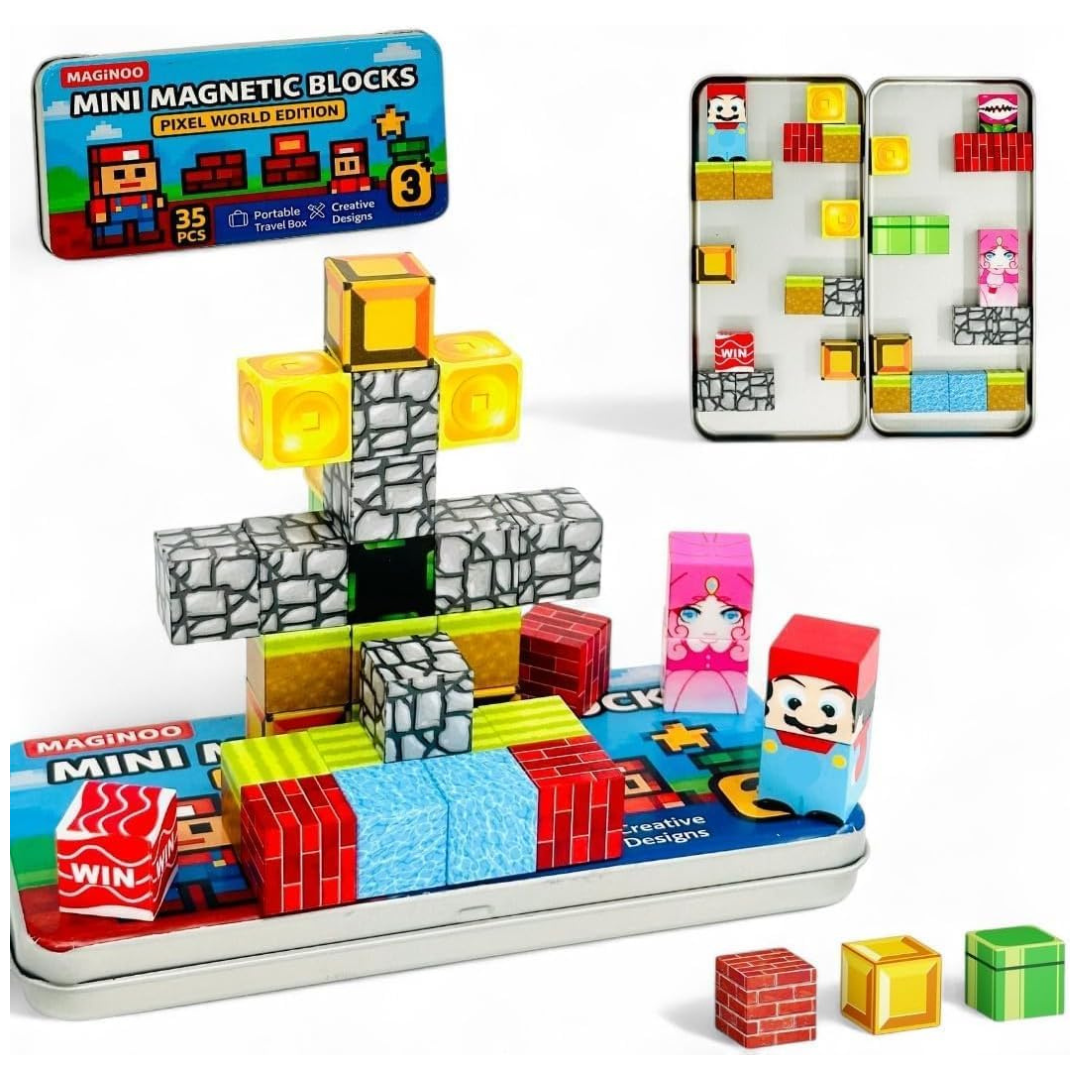 35-Pieces Pixel World Mini Magnetic Blocks Toy With Storage Box