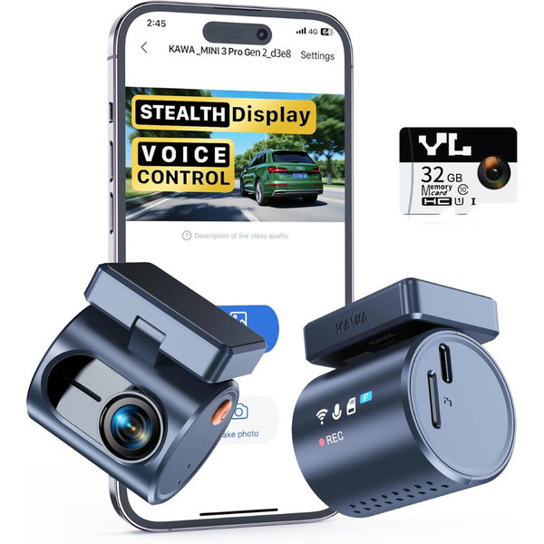 KAWA 2K Night Vision Dash Camera With Voice Control & 32GB SD Card