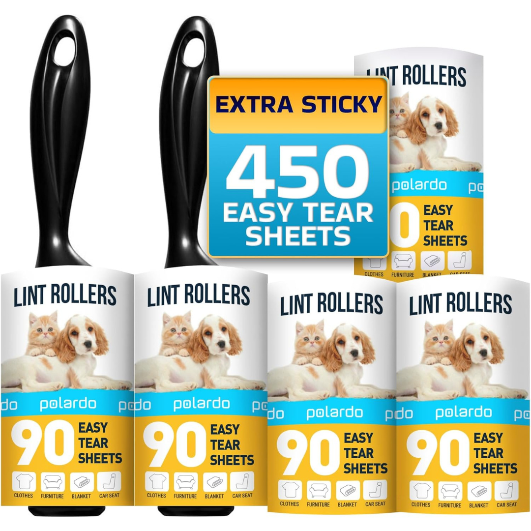 5-Pack Large Lint Rollers For Pet Hair (450 Sticky Sheets)