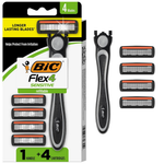 BIC Flex 4 Men's Refillable Razor Kit W/ 1 Handle & 4 Cartridges