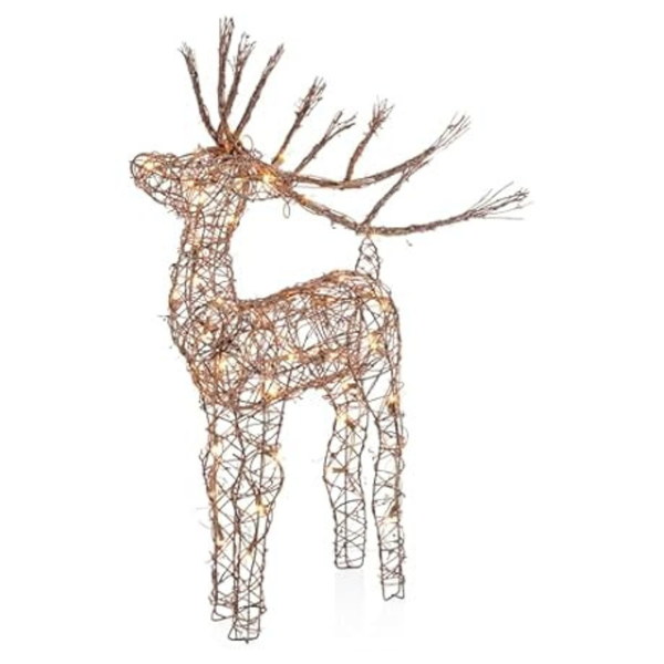 Alpine Corporation 35" Tall Outdoor Rattan Reindeer Lawn Decoration