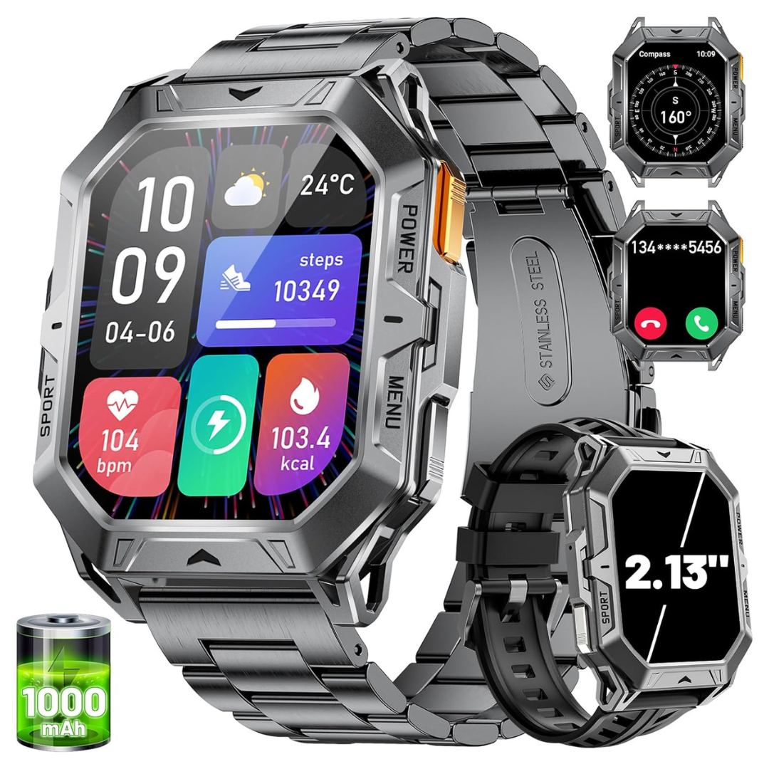 Lige 2.13" AMOLED Touch Screen Military Smartwatch