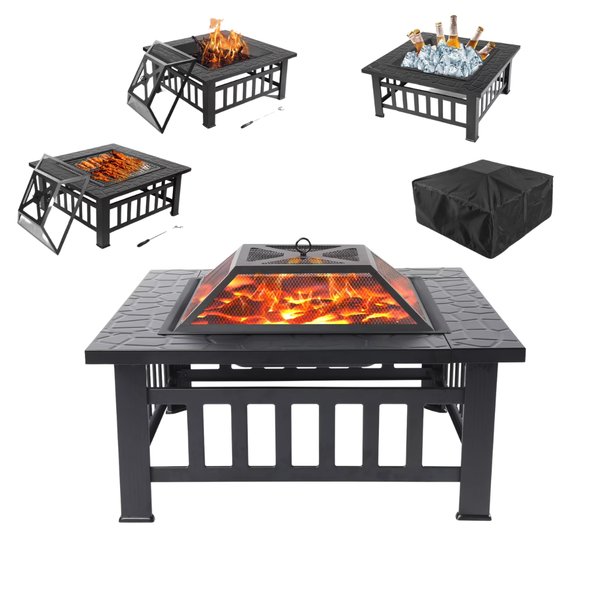 Uhomepro 32" Wood Burning Fire Pit Tables With Screen Lid