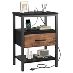 DUMOS 3-Tier Storage Bedside Table With Charging Station