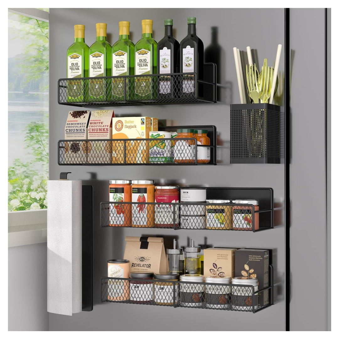 6-Pack Magnetic Moveable Spice Metal Rack With Paper Towel Holder