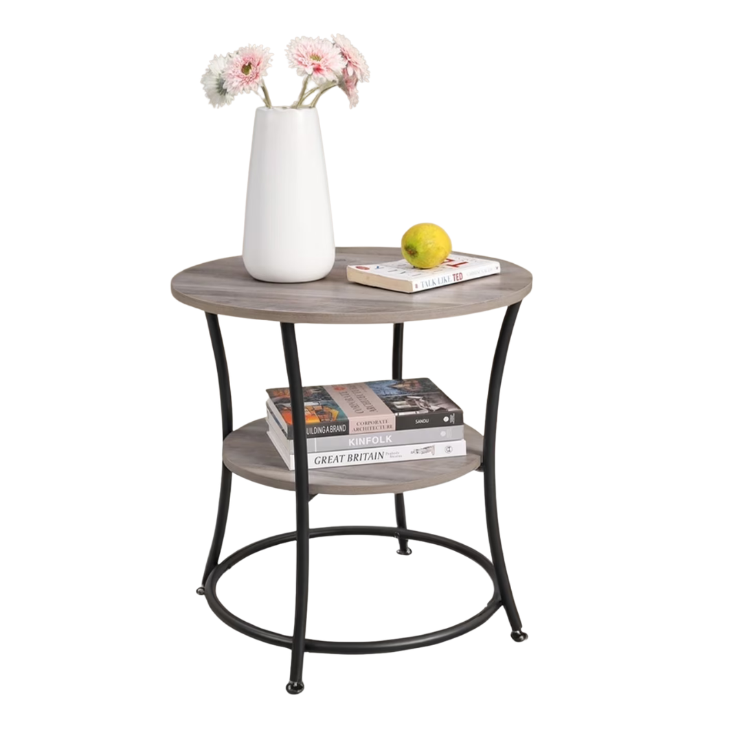 2-Tier 66lb Capacity Round Side Table With Storage