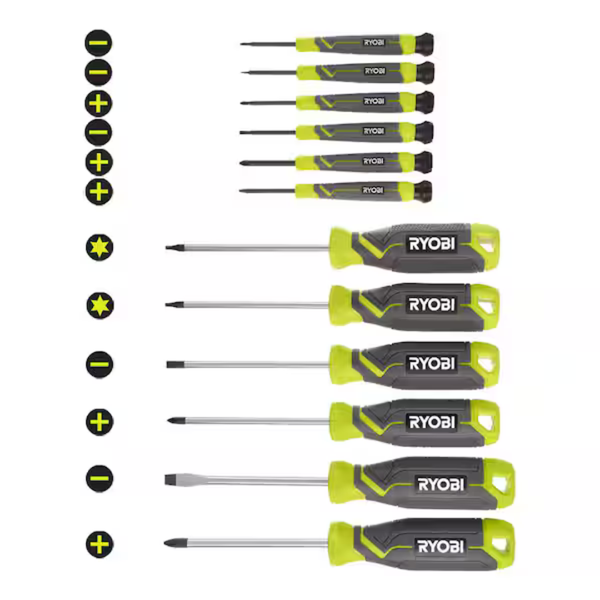 12-Piece Ryobi Screwdriver Set With Cushion Grip Handles