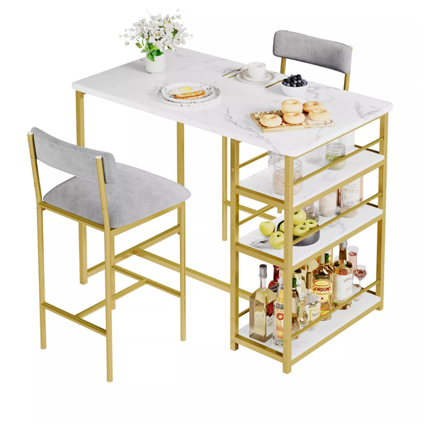 2-Set Gaomon Metal Kitchen Table Set With 2 Upholstered Chairs