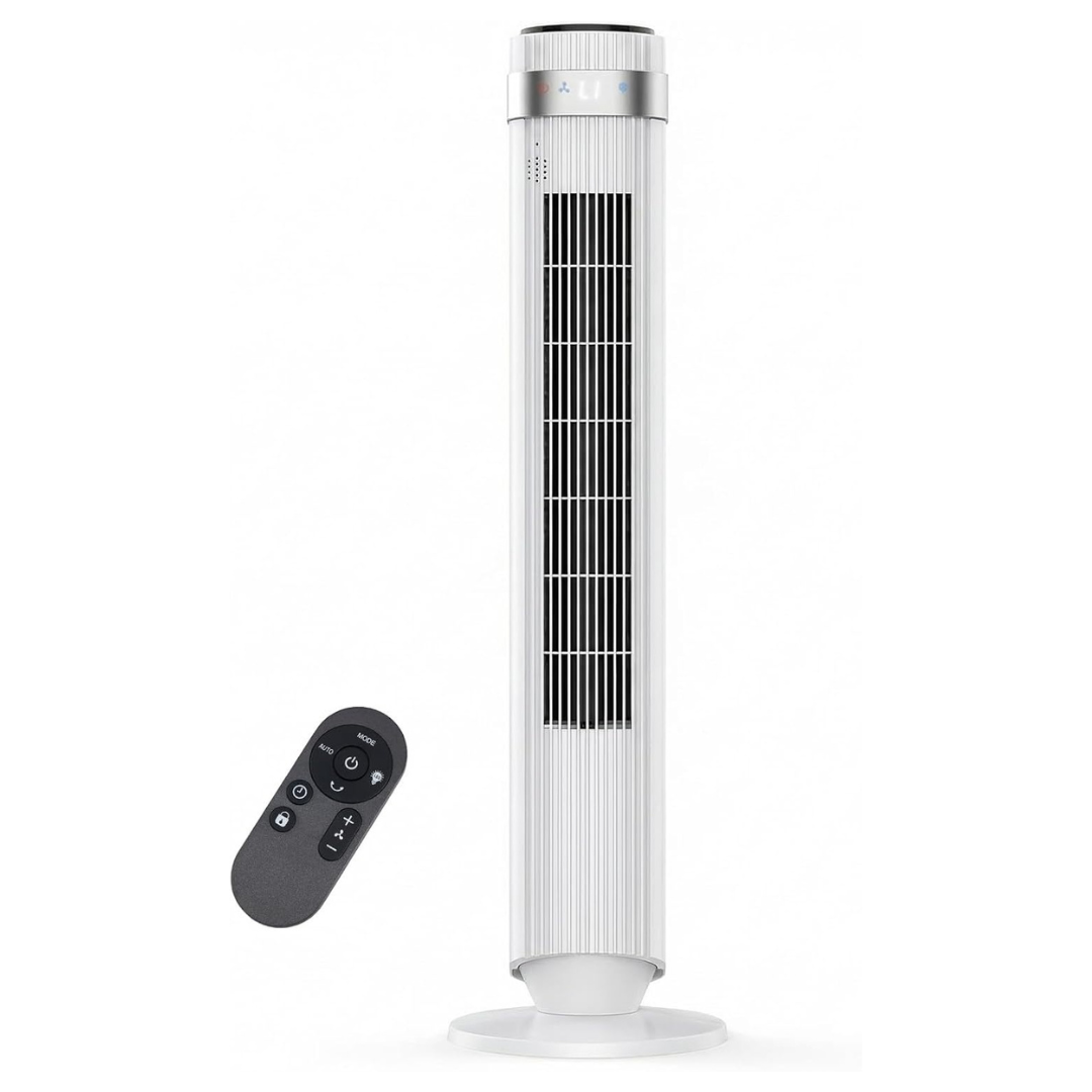 OLIXIS 28dB Quiet Bladeless Oscillating Tower Fan With Remote (White)