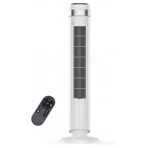 OLIXIS 28dB Quiet Bladeless Oscillating Tower Fan With Remote (White)