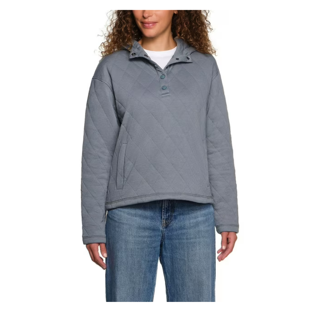 Lands End Women's Quilted Pullover Hoodie (Light Blue)