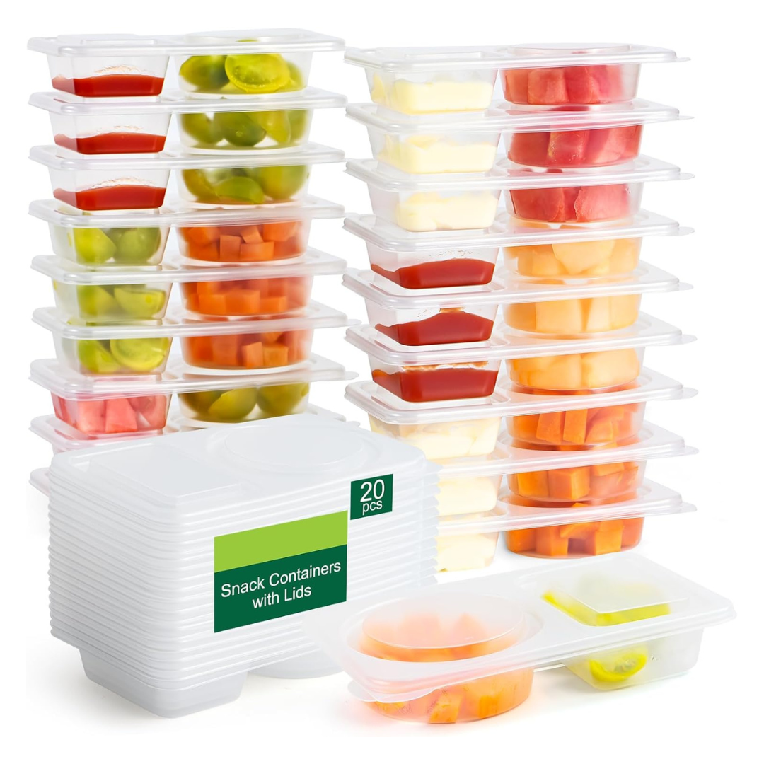 20-Piece Reusable 2-Compartment Snack Containers With Lids