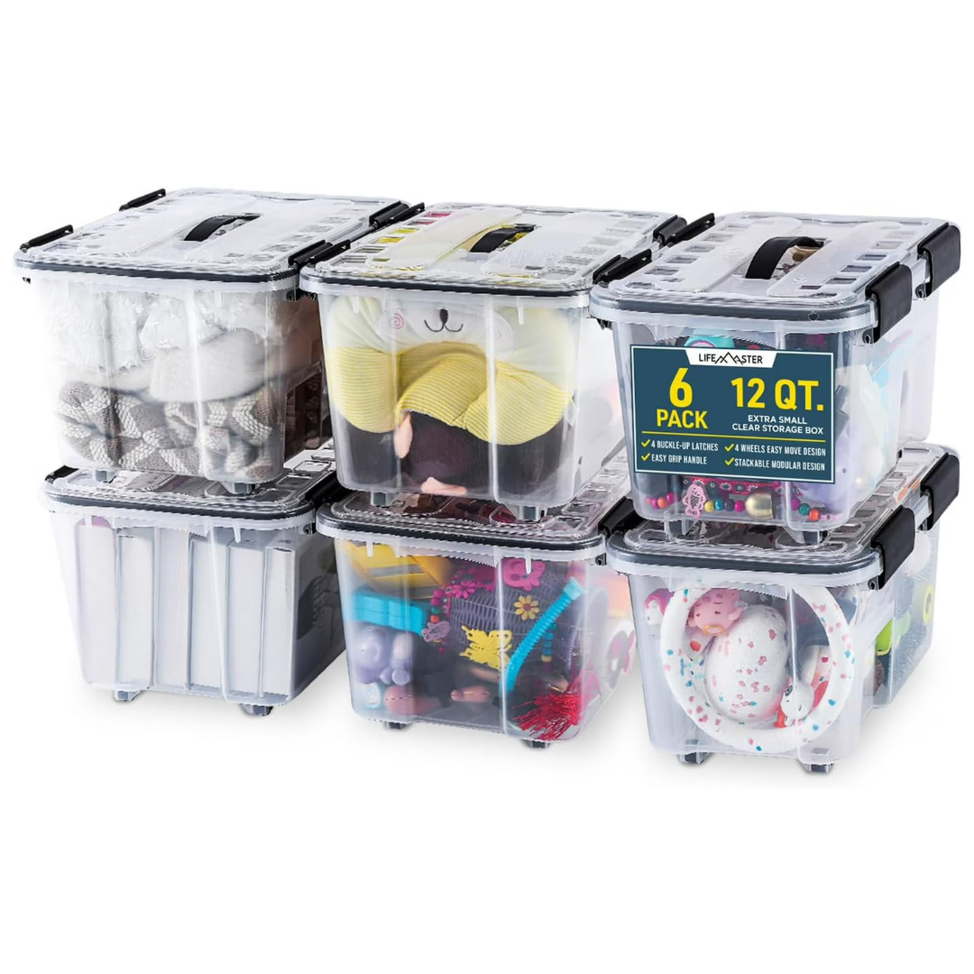 6-Piece Lifemaster 12 Quarts Multi-purpose Stackable Storage Box Set