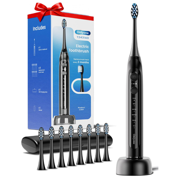 Onlyone Rechargeable Sonic Electric Toothbrush W/ 8 Replacement Heads