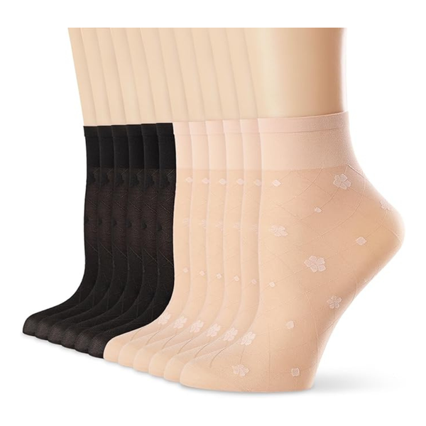 12-Pairs Women's Sheer Nylon Ankle Socks