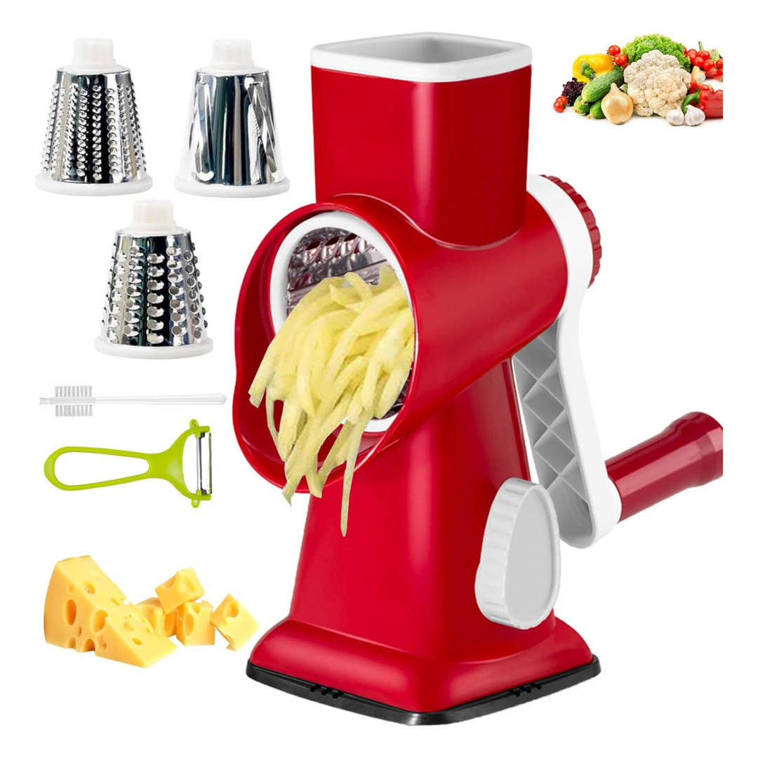 Multifunctional Manual Rotary Cheese Grater With Handle (Red)