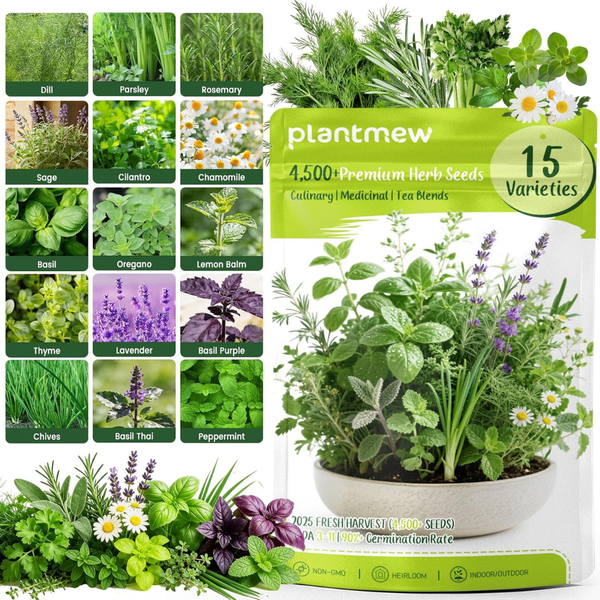 15-Pack Plantmew 4,500+ Non-GMO Heirloom Herb Seeds