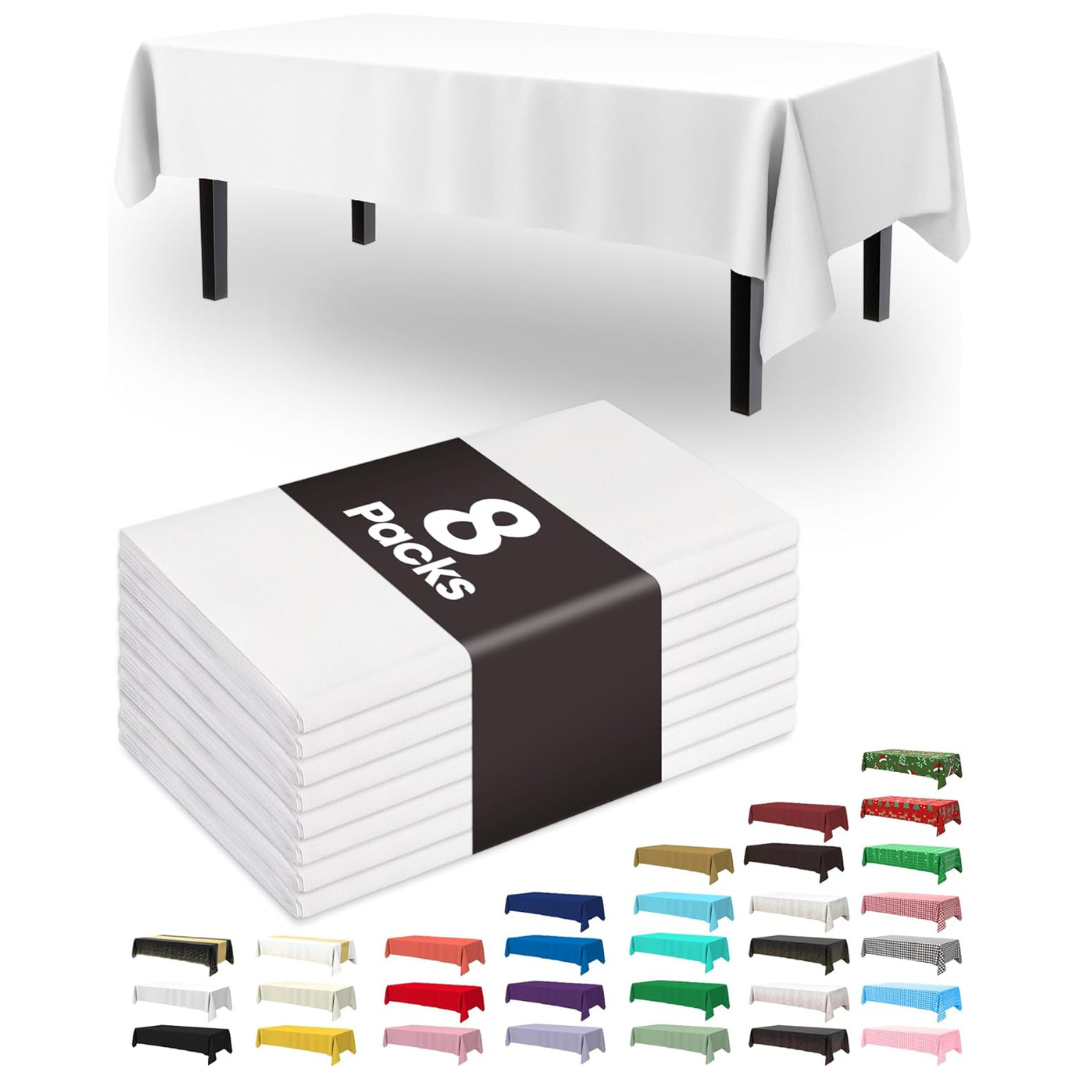 8-Pack 54" X 108" Disposable Plastic Table Cloth (White)