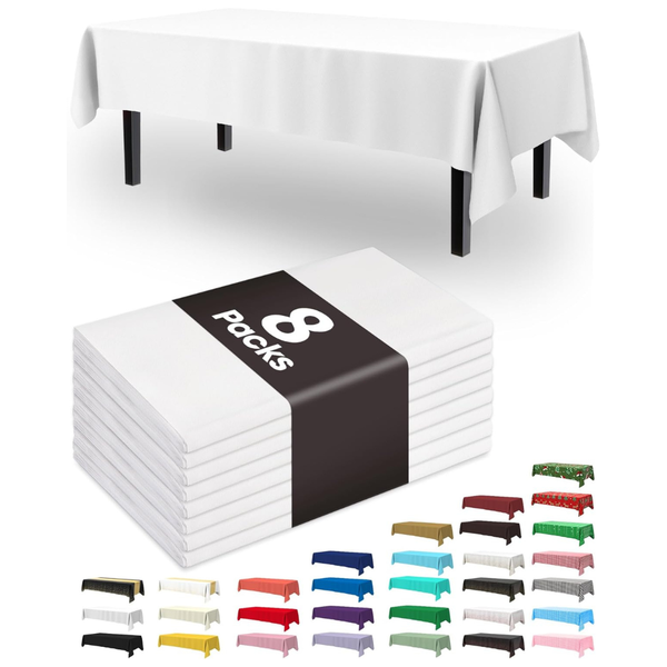 8-Pack 54" X 108" Disposable Plastic Table Cloth (White)