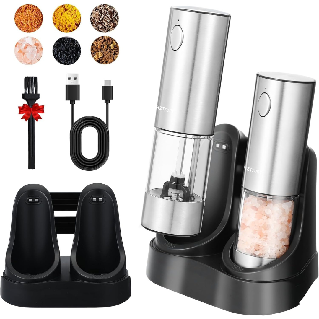 Electric Salt And Pepper Grinder Set With Charging Base