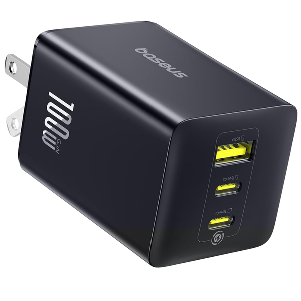 100W Baseus 3-Port USB-C GaN Wall Charger Adapter (2x USB-C & USB-A)