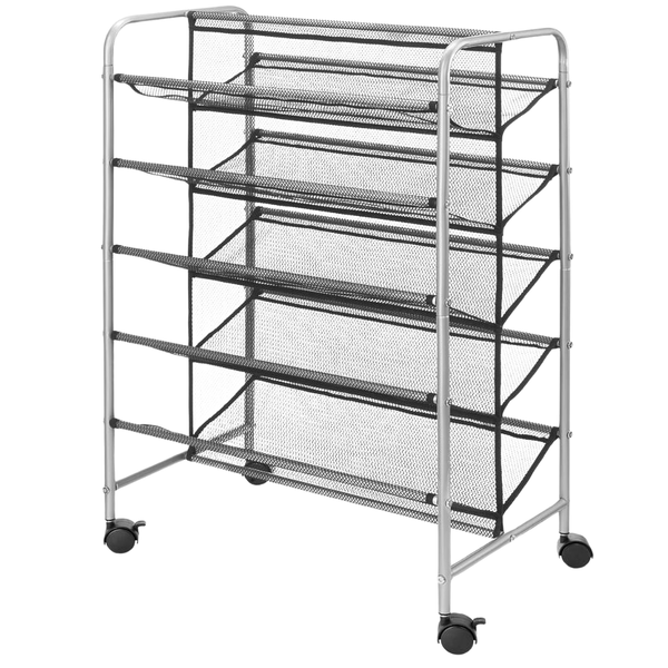 Mainstays 5-Tier Metal Slanted Mesh Wheeled Gray & Black Shoe Rack